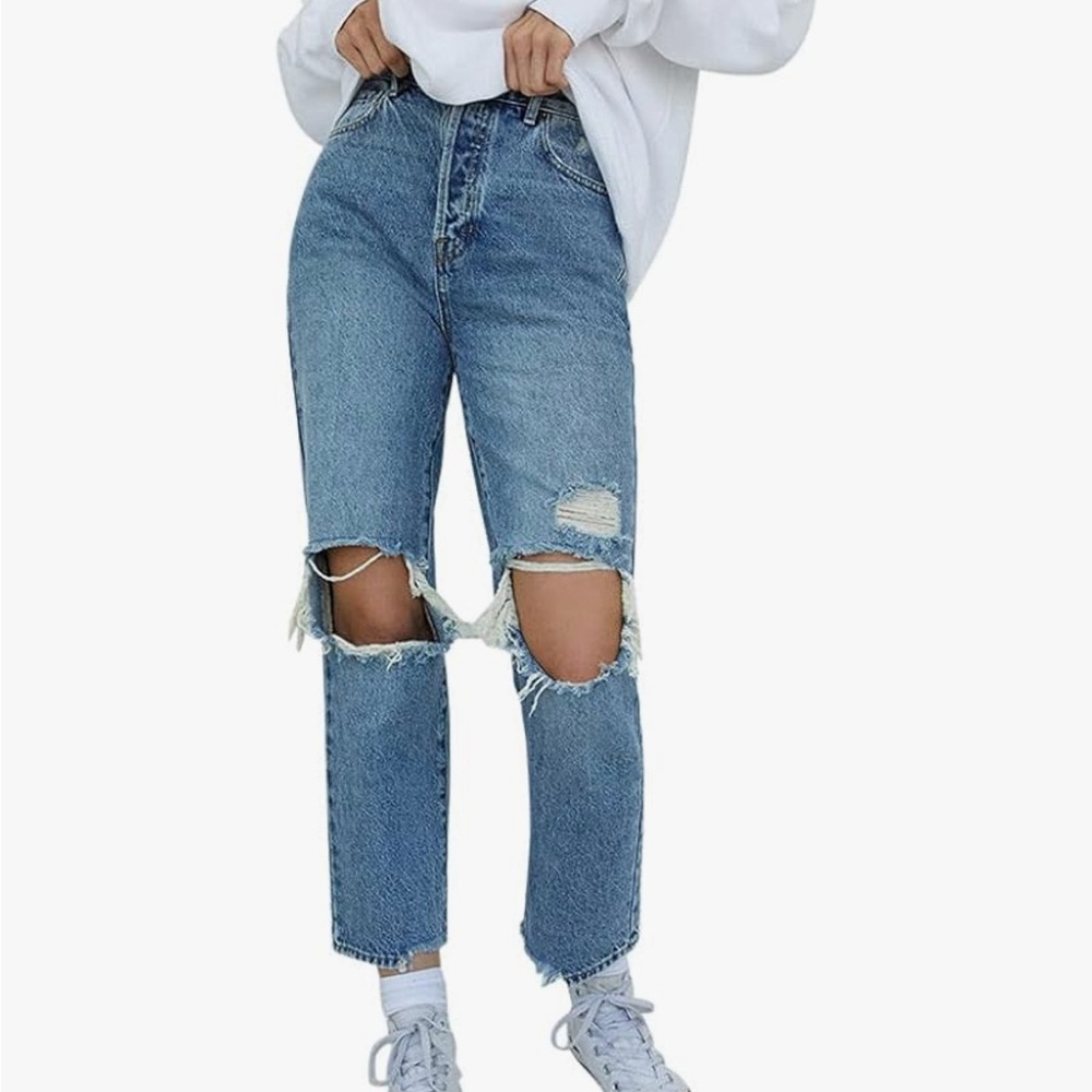 Pacsun Women’s Eco Medium Blue Distressed High Waisted Straight Leg Jeans